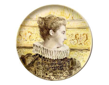 Joseph °éodore Deck (Guebwiller 02 gennaio 1823-Parigi 15 maggio 1891)  - Grande piatto con immagine di viso di donna dipinto, nineteen° Secolo