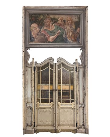 Porta laccata  con sovraporta strappo di affresco, Louis Philippe 19° Secolo, Sicily