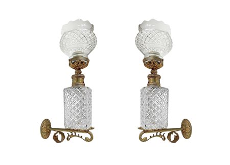 Coppia di appliques in bronzo e vetro, inizi 20° Secolo