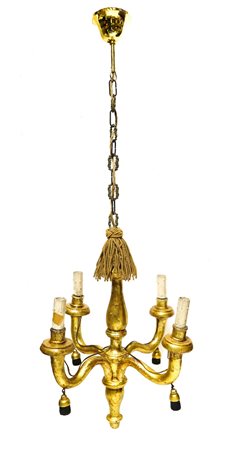 Antico lampadario in legno dorato a foglia, Sicily, 18° Secolo