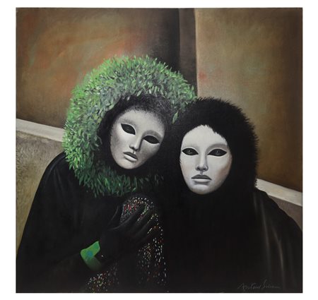 Antonio Sciacca (Catania 1957)  - Coppia di personaggi in abito nero, 2004