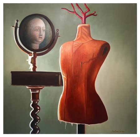 Antonio Sciacca (Catania 1957)  - Natura morta con specchio, manichino e corallo