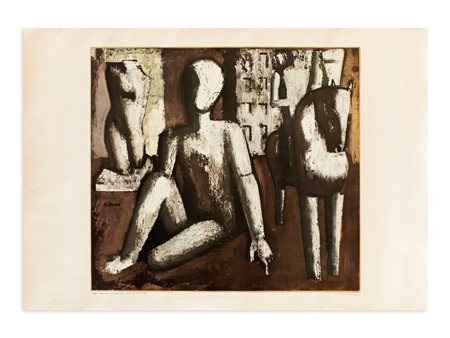 MARIO SIRONI - Composizione con paesaggio urbano - cavallo e manichino N. 88/14