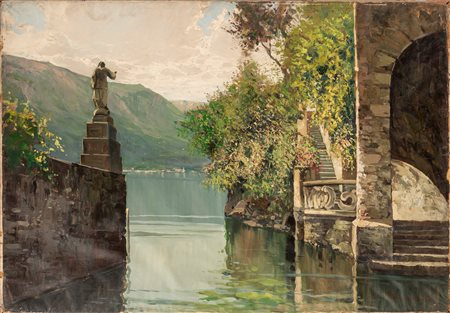 Scuola lombarda, fine XIX secolo - inizio XX secolo - Scorcio della villa Balbianello sul lago di Como