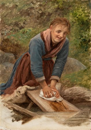Silvio Allason (Torino 1845-1912)  - La lavandaia