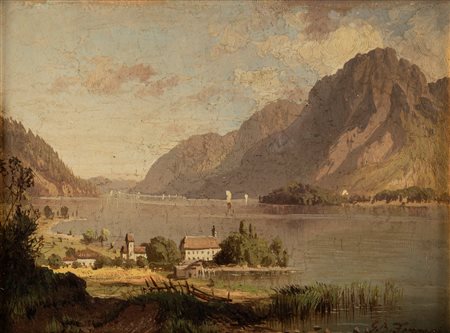 Giovanni Battista Ferrari (Brescia 1829-Milano 1906)  - Scorcio del lago di Lugano