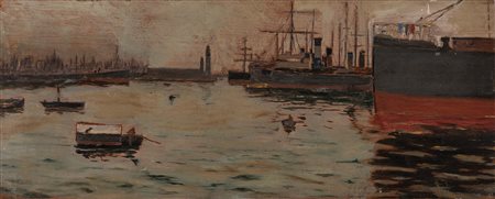 Giuseppe Sacheri (Genova 1863-Pianfei 1950)  - Il porto di Genova