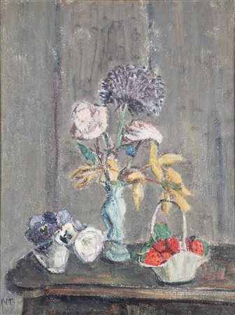 Giovanna Nascimbene Tallone (Casteggio 1901-Pavia 1961)  - "Composizione con cestino di fragole", 1957