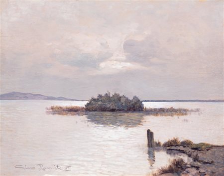 Gino Romiti (Livorno 1881-1967)  - Riflessi sul lago di Massaciuccoli, 1935-1936