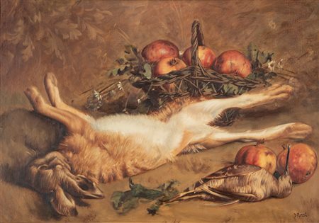 Donnino Pozzi (Fontanellato 1894-Parma 1946)  - Cacciagione con melograni