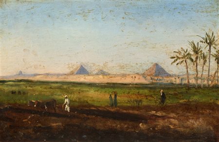Giuseppe Haimann (Milano 1828-Alessandria d'Egitto 1883)  - Campi coltivati presso le Piramidi