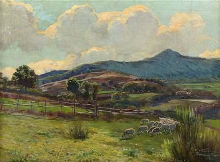 Carlo Montani (Saluzzo 1868-Roma 1936)  - Rocca di Papa, gregge al pascolo, 1935