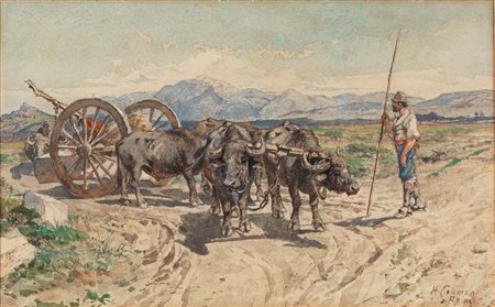 Enrico Coleman (Roma 1846-1911)  - Il trasporto del travertino