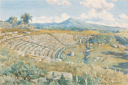 Enrico Coleman (Roma 1846-1911)  - Veduta del teatro romano di Tusculum