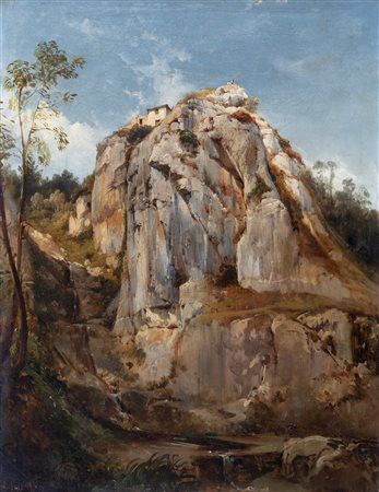 Giacinto Gigante (Napoli 1806-1876)  - Paesaggio con sperone roccioso, 1843