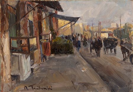 Amerigo Tamburrini (Napoli 1901-Napoli 1966)  - Napoli, botteghe lungo la via