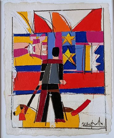 NESPOLO UGO Mosso Santa Maria (Bi) 1941 Composizione futurista Mista su carta...