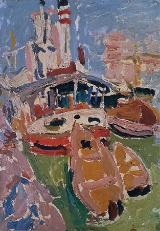 GIUNNI PIERO Villa cortese (Mi) 1912 Paesaggio Olio su tela riportato su...