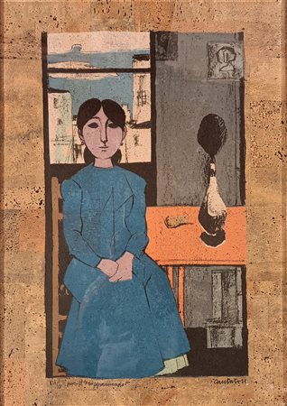 CANTATORE DOMENICO Ruvo di Puglia (Ba) 1906 Figura Litografia a colori es....