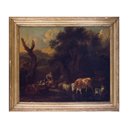 Pittore francese del XVII secolo, Paesaggio con pastore e armenti