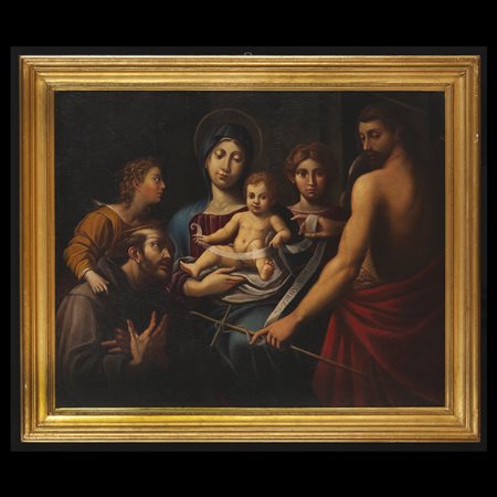 Pittore toscano del XVII secolo, Madonna con Bambino, San Giovanni Battista, San Francesco e Angeli