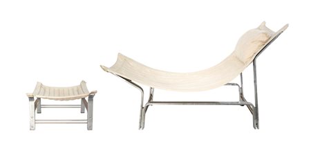 Formanova (attribuito a) - Chaise longue con pouf - Ottoman con struttura in metallo
