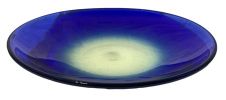 Grande centrotavola in vetro di Murano blu, firmato Barbini Murano.