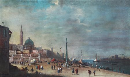 Scuola Veneta del XVIII secolo VEDUTA DI VENEZIA olio su tela, cm 40x65
