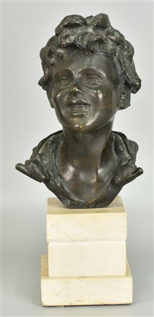 Giovanni De Martino BUSTO DI GIOVANE scultura in bronzo, h cm 22 (compresa...
