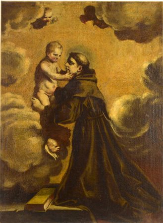 Scuola dell'Italia Centrale del XVII secolo SAN FRANCESCO COL BAMBINO olio su...