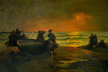 Scuola Italiana della seconda metà del XIX secolo TRAMONTO olio su tela, cm...