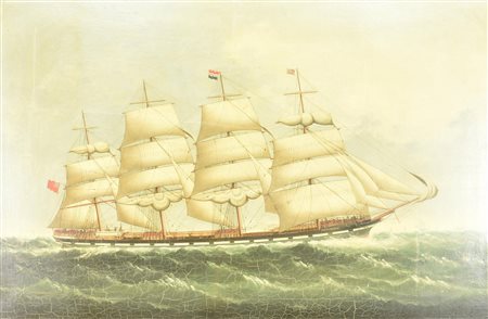 Scuola del XIX secolo VELIERO olio su tela, cm 75x103 sul retro: timbro della...