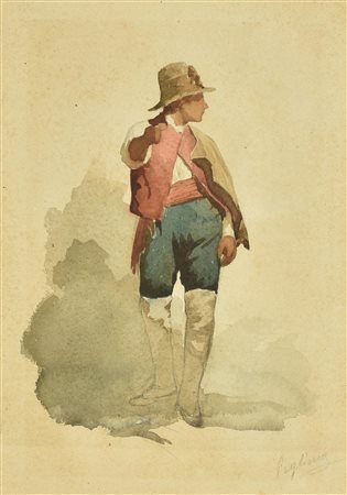 Eleuterio Pagliano FIGURA MASCHILE acquarello su carta, cm 32x22 firma sul...