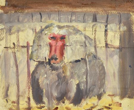 Enrico Allimandi MACACO IN GABBIA tecnica mista su carta, 19x23 cm eseguita...