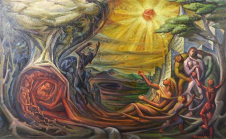 Giovanni Misani ANIME DANNATE olio su tavola, cm 71x108 firma e data eseguito...