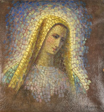 Giovanni Misani MADONNA olio su tela, cm 52x49 firma L'opera presenta un...