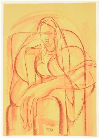 GIANBAR (Gianni Baretta) UNA DONNA tecnica mista su carta, cm 50x35 firma sul...