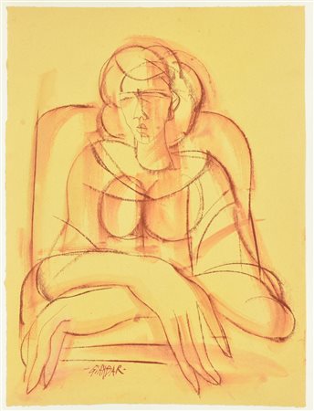 GIANBAR (Gianni Baretta) DONNA DALLE BRACCIA INCROCIATE tecnica mista su...