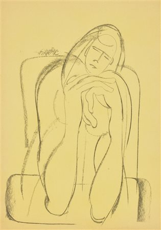 GIANBAR (Gianni Baretta) DONNA IN ATTESA carboncino su carta, cm 50x35 firma...