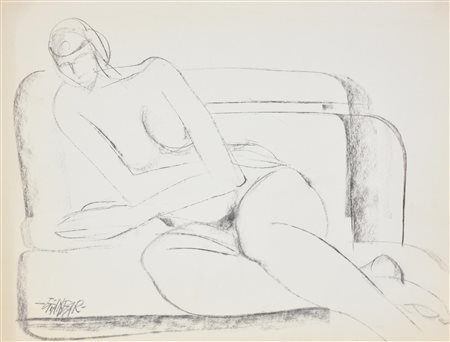 GIANBAR (Gianni Baretta) NUDO SEDUTO carboncino su carta, cm 37x48,5 firma...