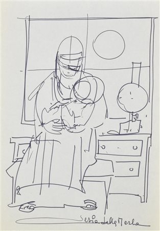 Gianni Sesia della Merla MATERNITA' pennarello su carta, cm 30x21 firma sul...