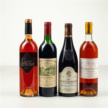 Grain d'Amour, Muscat doux de Hambourg Chateau Carbonnieux, Pessac Leognan Gerard Seguin, Gevrey Chambertin Signature du Domaine Chateau du Cros, Louipiac
