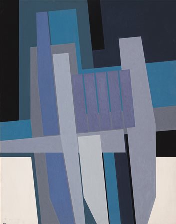 GUALTIERO  NATIVI, Struttura su fondo verde, 1980