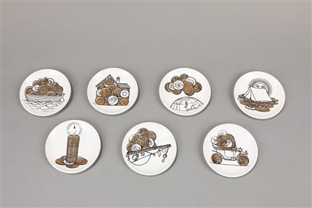 Piero Fornasetti (1913-1988)  - Sette piattini , 1950 ca.