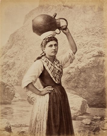 Carlo Naya (attribuito a) (1816-1882)  - Young Peasant Girl going to Fountain, Capri, 1870s
