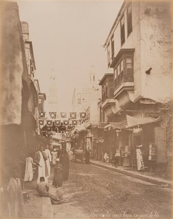 Félix Bonfils (1831-1885)  - Une rue du vieux Caire un jour de fete ; Une place publique au vieux caire, 1880s