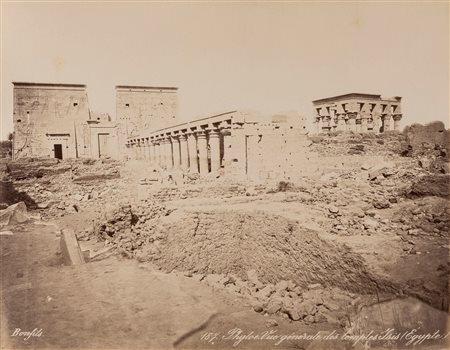 Félix Bonfils (1831-1885)  - Phyloe, Ve générale des temples Isis, Egypte ; Assuan, le port, 1880s