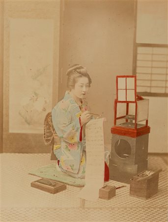 Kimbei Kusakabe (attribuito a) (1841-1934)  - Senza titolo (Writing a letter), 1890s
