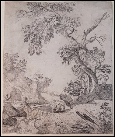 Giovanni Francesco Grimaldi (1606-1680):  ALBERO CONTORTO E PICCOLA CASCATA