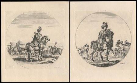 Stefano della Bella (1610-1664): COPPIA DI ACQUEFORTI CON CAVALIERI